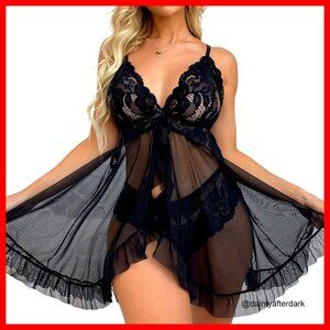Lace Babydoll Chemise Mesh Nightdress Plus Size Sexy Nightwear